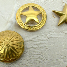 Load image into Gallery viewer, Brass Concho Screws Available in 4 styles, Anti rust, Leather craft tools MLT-P0000CDS