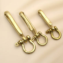 Load image into Gallery viewer, Belt U Hook Brass Keychain Fob Clip Retro Vintage Key Ring Wallet Chain Hook with bow shackle 3 Sizes available MLT-P0000DMG