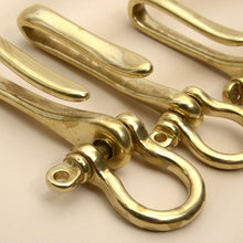 Load image into Gallery viewer, Belt U Hook Brass Keychain Fob Clip Retro Vintage Key Ring Wallet Chain Hook with bow shackle 3 Sizes available MLT-P0000DMG