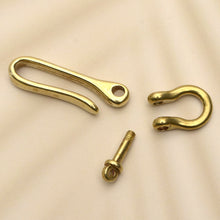 Load image into Gallery viewer, Belt U Hook Brass Keychain Fob Clip Retro Vintage Key Ring Wallet Chain Hook with bow shackle 3 Sizes available MLT-P0000DMG