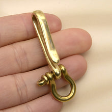 Load image into Gallery viewer, Belt U Hook Brass Keychain Fob Clip Retro Vintage Key Ring Wallet Chain Hook with bow shackle 3 Sizes available MLT-P0000DMG