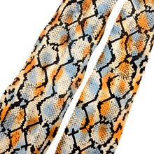 Load image into Gallery viewer, Mixed Shine orange/sky/black - Water Snake Skin (Genuine leather) for Bookbinding, Journaling, Purses, Cuffs, Heels-MLT- P0000CRX