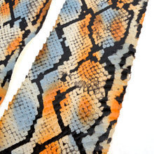 Load image into Gallery viewer, Mixed Shine orange/sky/black - Water Snake Skin (Genuine leather) for Bookbinding, Journaling, Purses, Cuffs, Heels-MLT- P0000CRX